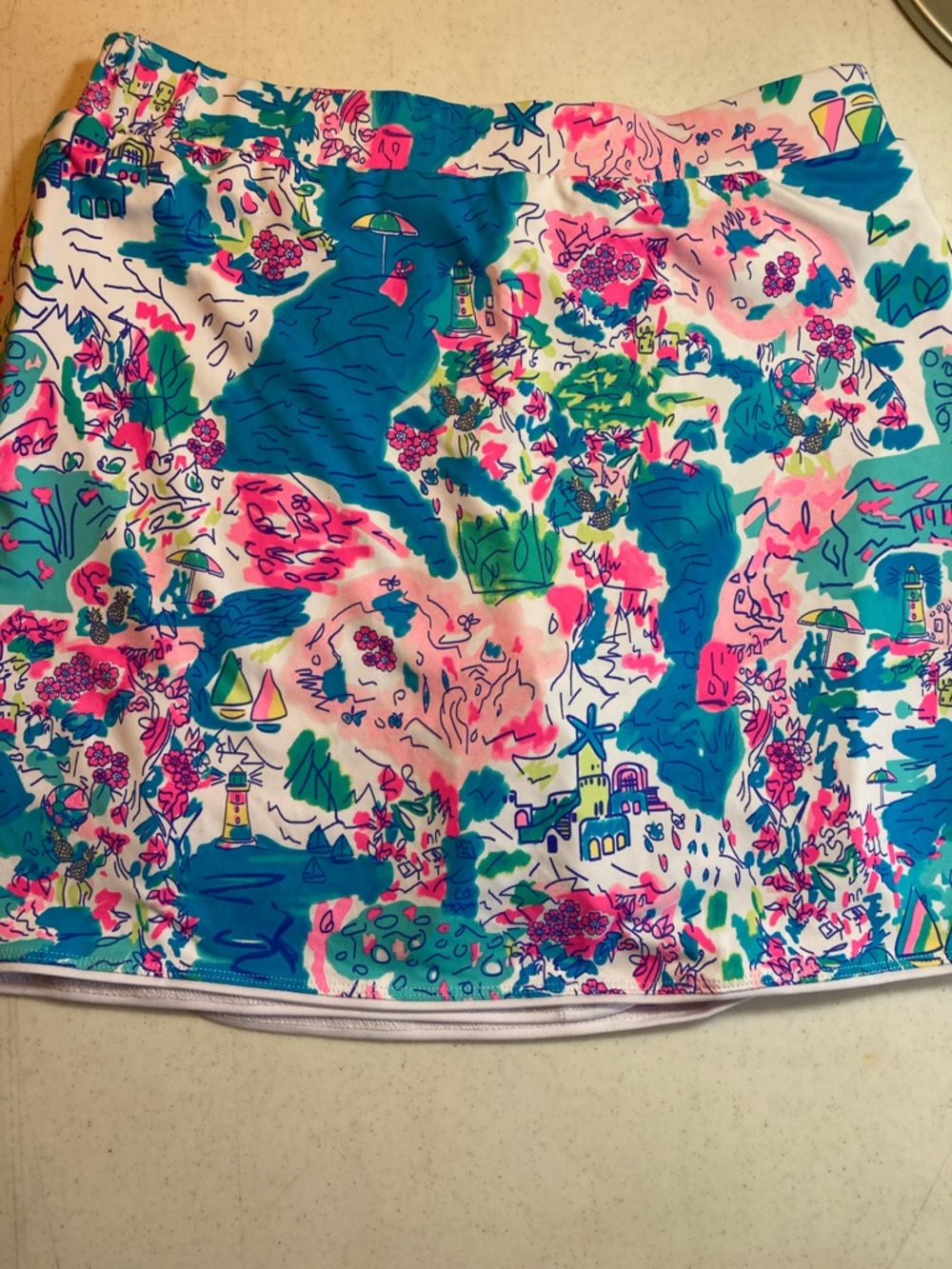 Lulu-B Coastal Floral Mini Skirt in Teal, Pink & White - Picture 7 of 12